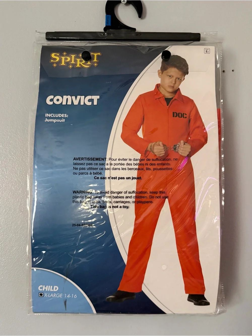 Spirit Kids Orange 'DOC' Convict Jumpsuit Costume